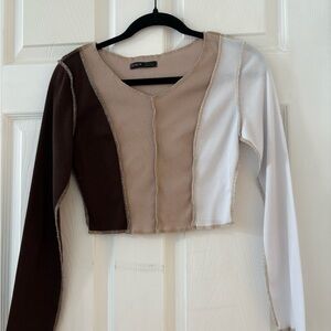 SHEIN Brown Tan White Crop Top